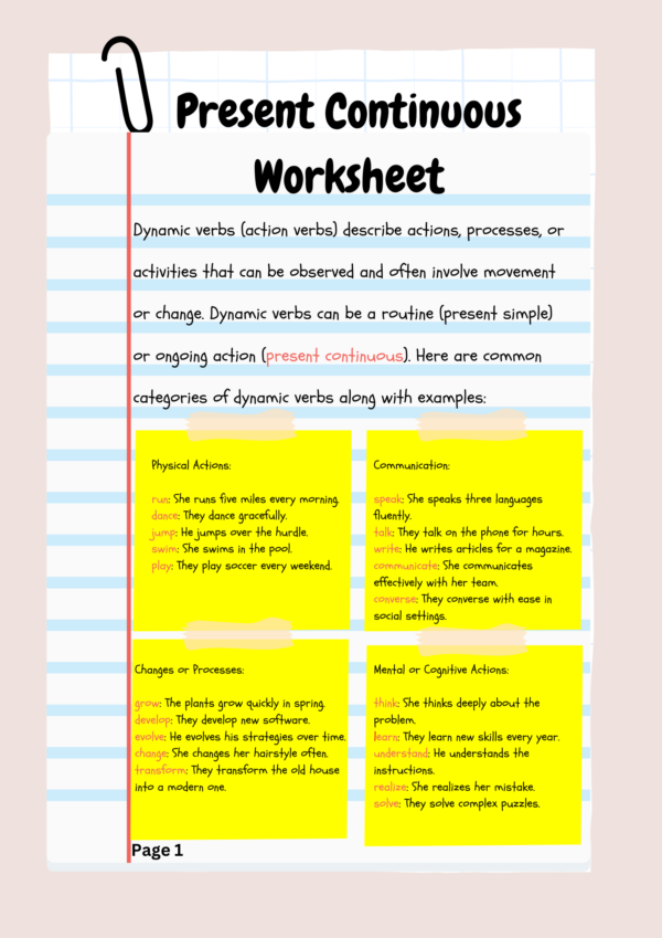 Present Continuous Worksheet